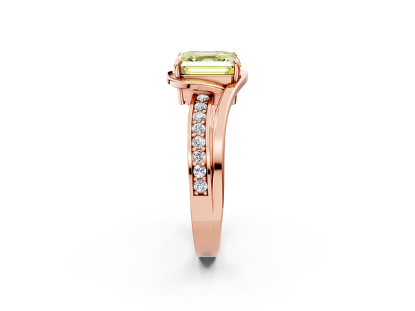 Rose Gold Asscher Cut Split Shank Solitaire Engagement Ring Setting for Fancy Yellow Center