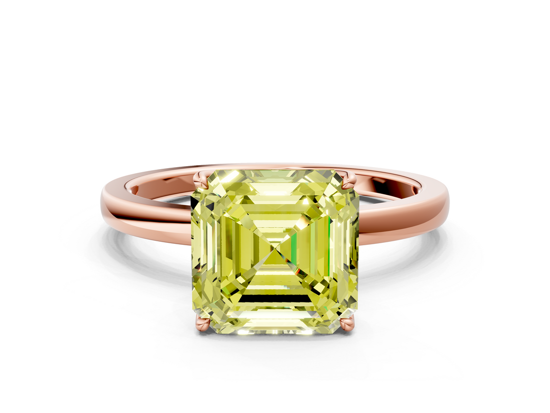 Rose gold Fancy Yellow Asscher  Solitaire Diamond Ring with Thin Band and Four-Prong Setting_37