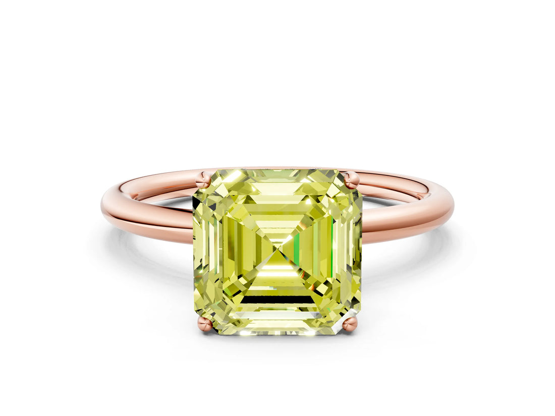 Rose gold Fancy Yellow Asscher  Solitaire Diamond Ring with a Classic Band and Four-Prong Setting 1