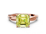 Rose gold Fancy Yellow Asscher  Solitaire Diamond Twisted Band with Four-Prong Setting