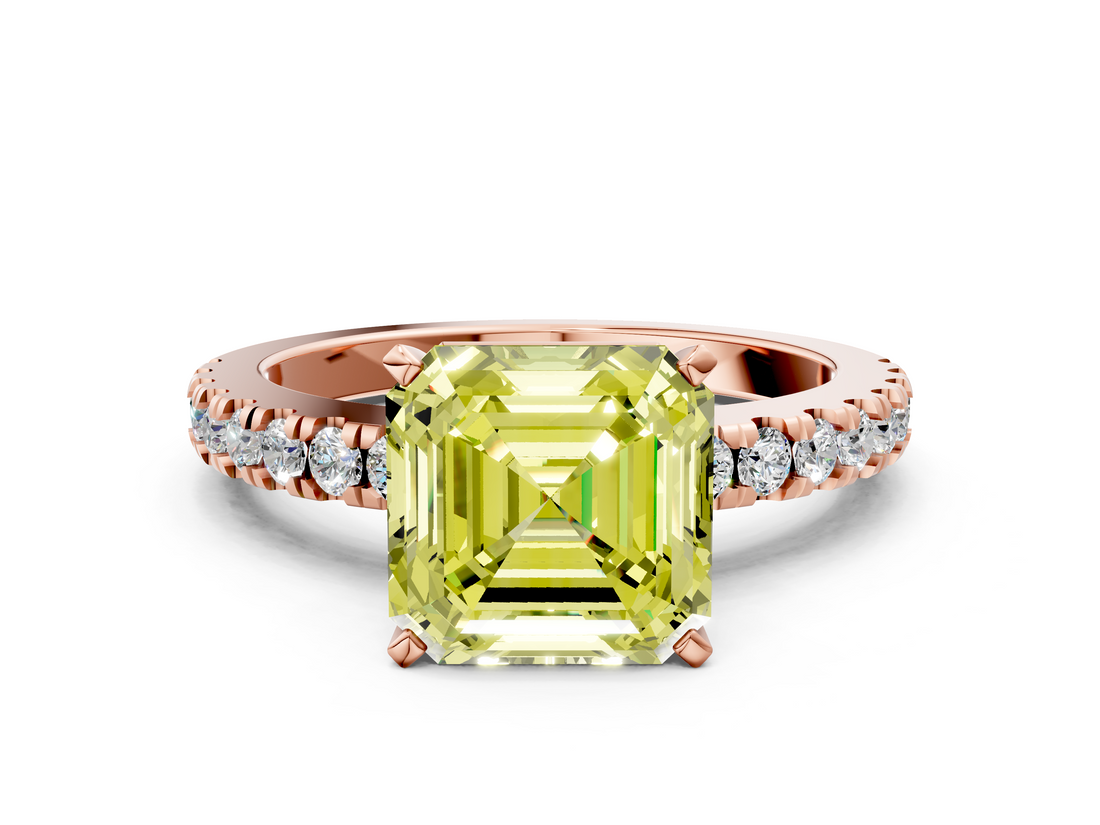 Rose gold Fancy Yellow Asscher  Solitaire Diamond with Pavé Band and Four-Prong Setting_17