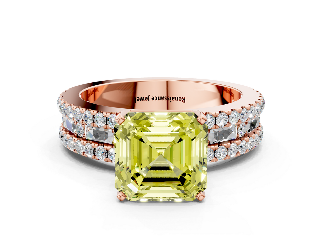 Rose gold Fancy Yellow Asscher  Solitaire Diamond with Pave and Channel Set Band_12