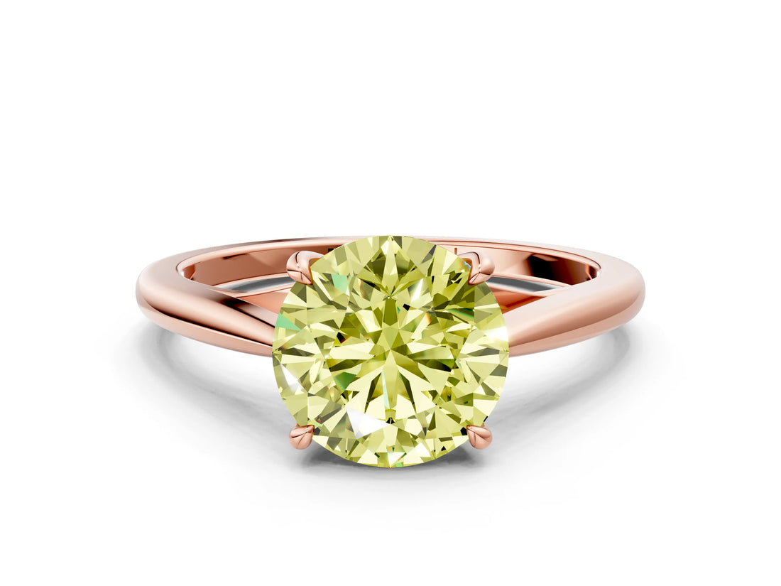 Rose gold Fancy Yellow Asscher  Solitaire Engagement Ring with Four-Prong Setting and Classic Band 1