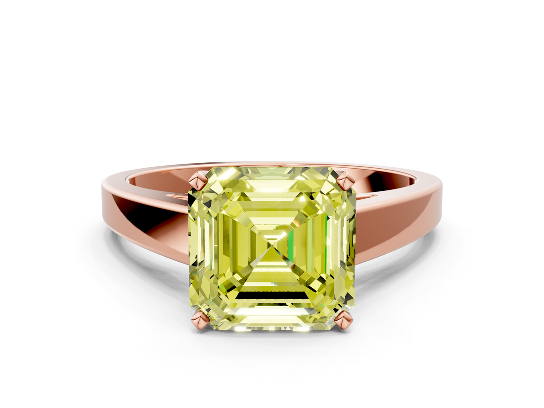 Rose gold Fancy Yellow Asscher  Solitaire Engagement Ring with Four-Prong Setting and Tapered Band_23