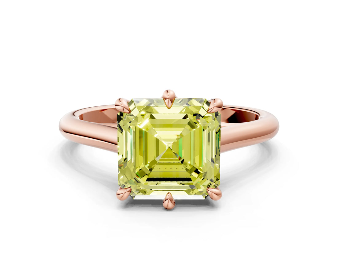 Rose gold Fancy Yellow Asscher  Solitaire Engagement Ring with Six-Prong Setting and Classic Band 1