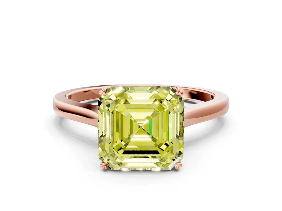 Rose gold Fancy Yellow Asscher  Solitaire Heart Prong Engagement Ring with Tapered Band_72