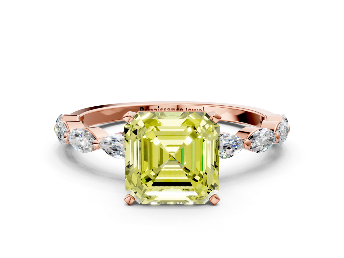 Rose gold Fancy Yellow Asscher  Solitaire Marquise Side Stone Prong Setting Ring_16