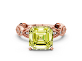 Rose gold Fancy Yellow Asscher  Solitaire Milgrain Diamond Engagement Ring with Bezel and Marquise Band