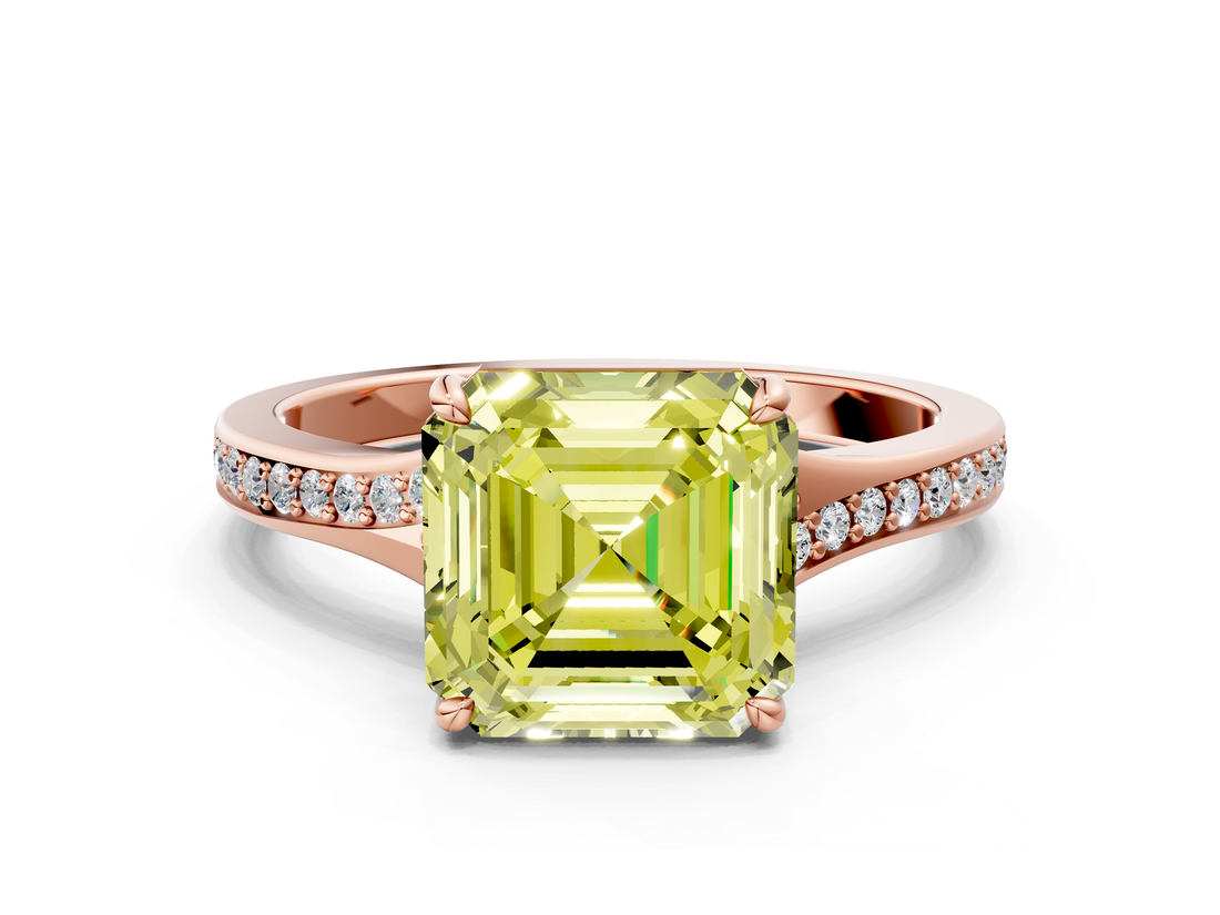 Rose gold Fancy Yellow Asscher  Solitaire Pavé Band with Four-Prong Setting_34