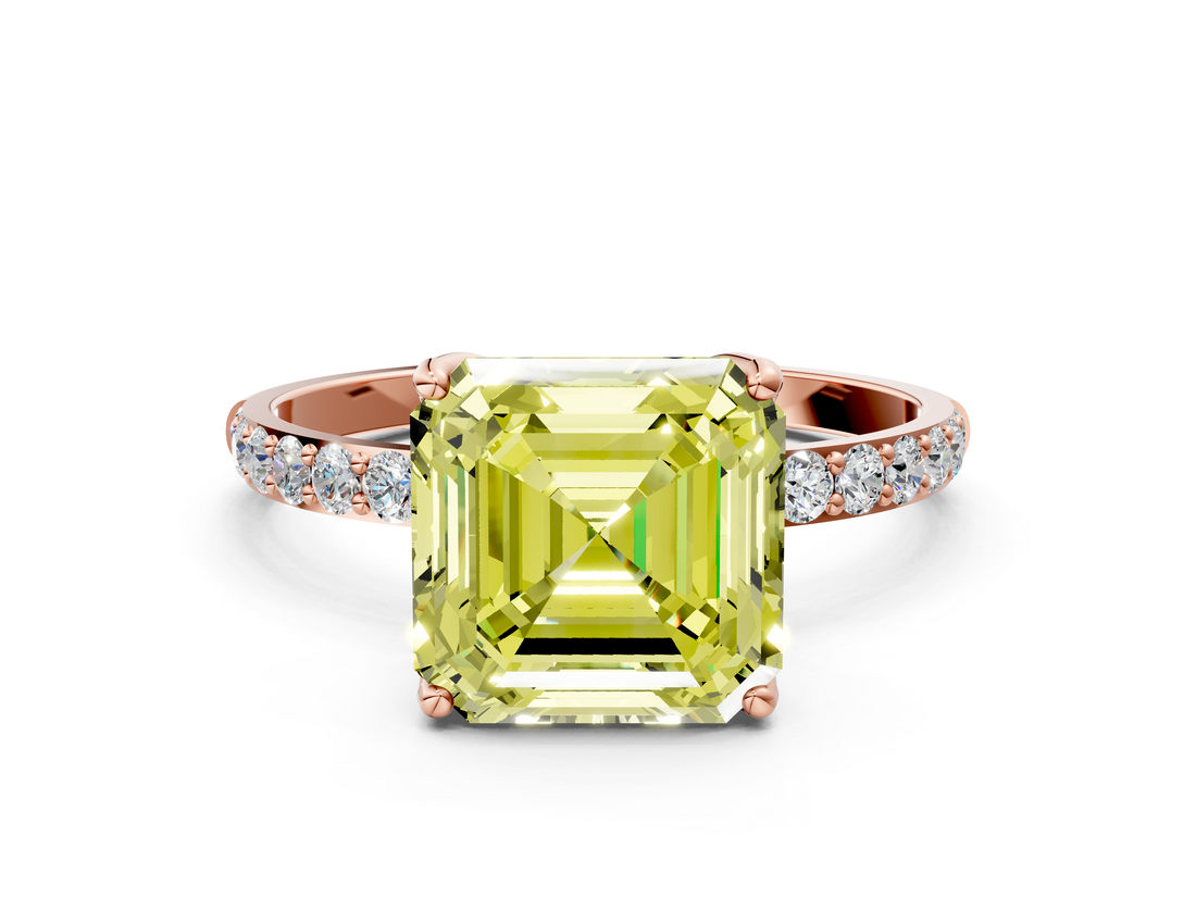 Rose gold Fancy Yellow Asscher  Solitaire Pavé Diamond Engagement Ring with Four-Prong Setting_17