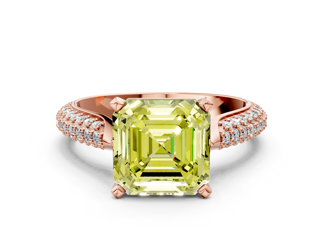Rose gold Fancy Yellow Asscher  Solitaire Pavé Diamond Engagement Ring with Four-Prong Setting_18