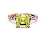Rose gold Fancy Yellow Asscher  Solitaire Pave Diamond Engagement Ring with Four-Prong Setting