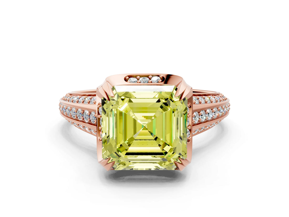 Rose gold Fancy Yellow Asscher  Solitaire Pave Split Shank Ring with Four-Prong Setting_69