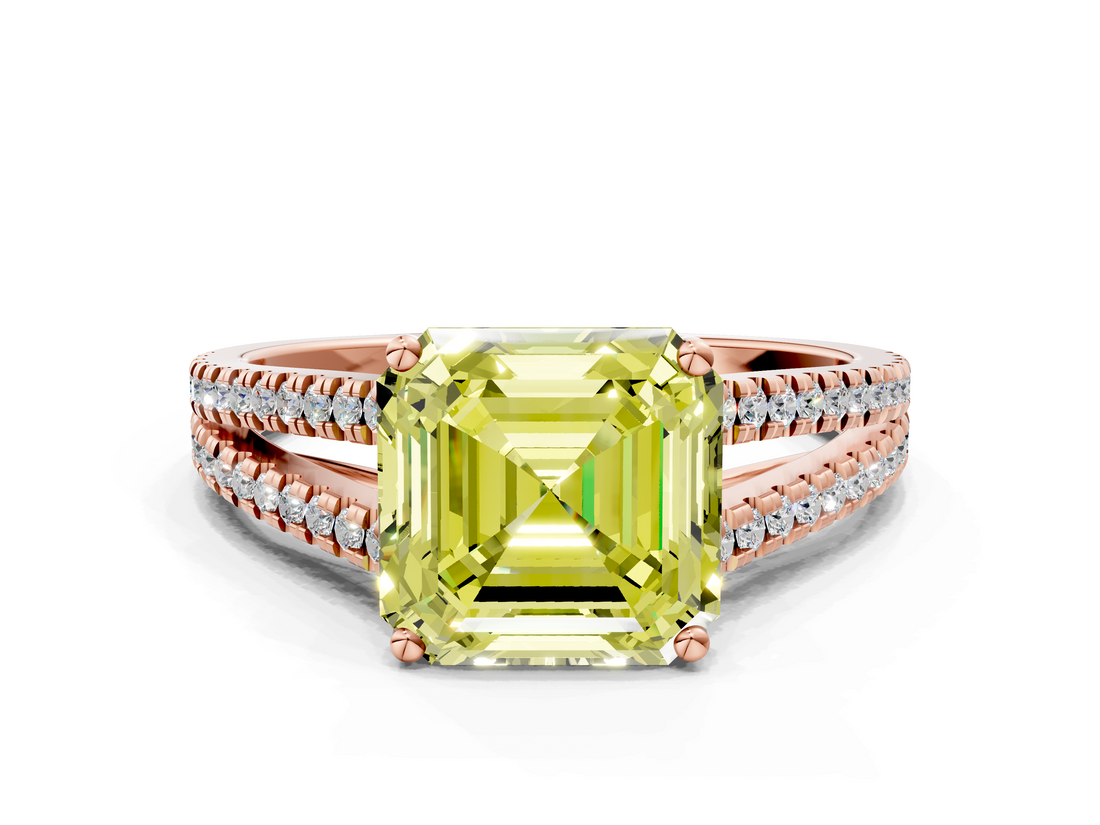Rose gold Fancy Yellow Asscher  Solitaire Split Shank Pavé Diamond Engagement Ring_17