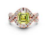 Rose gold Fancy Yellow Asscher  Solitaire Twist Band Pavé Diamond Engagement Ring_15