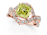 Rose gold Fancy Yellow Asscher  Solitaire Twist Band Pavé Diamond Engagement Ring_16