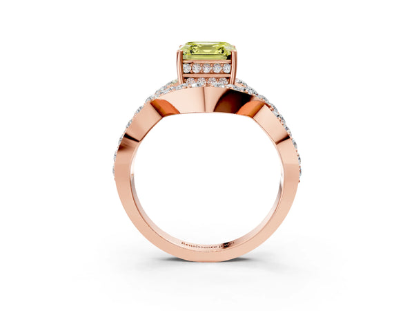 Rose Gold Asscher Cut Infinity Twist Pave Engagement Ring Setting for Fancy Yellow Center