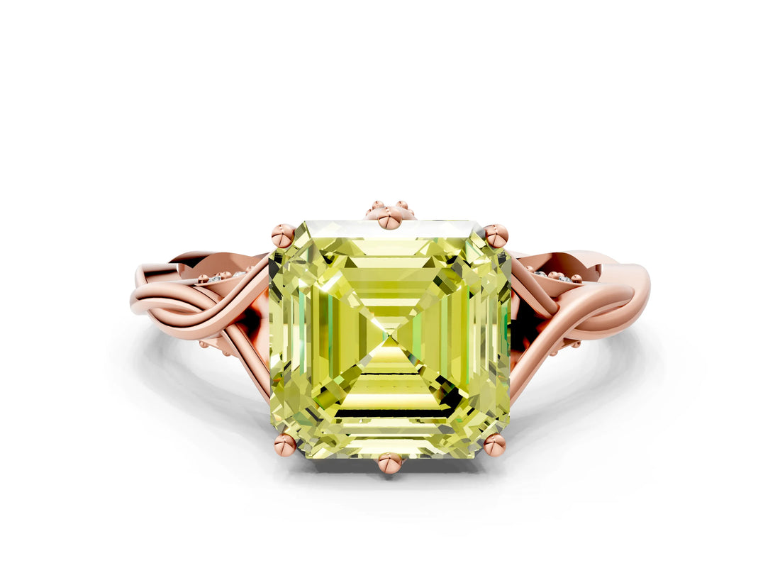 Rose gold Fancy Yellow Asscher  Solitaire Twist Band Six-Prong Setting 1