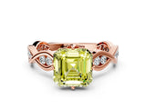 Rose gold Fancy Yellow Asscher  Solitaire Twist Band with Leaf Prong Setting_26