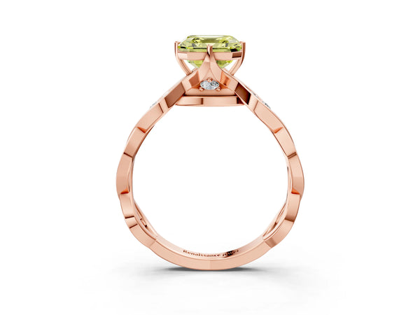 Rose Gold Asscher Cut Accented Twist Engagement Ring Setting for Fancy Yellow Center