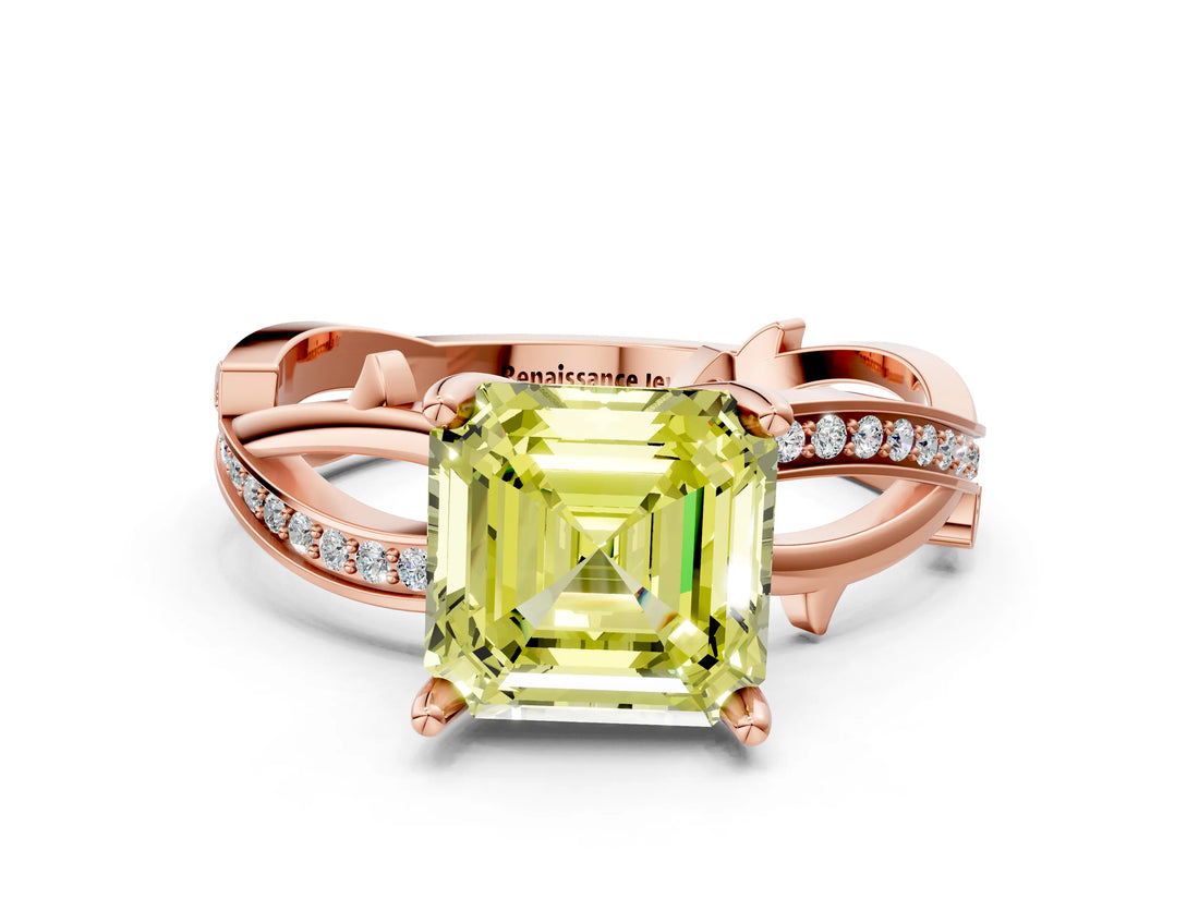 Rose gold Fancy Yellow Asscher  Solitaire Twist Band with Pavé Accents and Four-Prong Setting_20