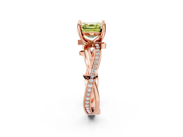Rose Gold Asscher Cut Crossover Twist Pave Engagement Ring Setting for Fancy Yellow Center