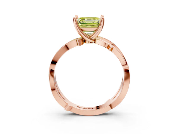 Rose Gold Asscher Cut Crossover Twist Pave Engagement Ring Setting for Fancy Yellow Center