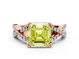 Rose gold Fancy Yellow Asscher  Solitaire Twist Band with Pavé Setting and Four-Prong Setting
