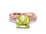 Rose gold Fancy Yellow Asscher  Solitaire Twist Band with Pave Prong Setting_17