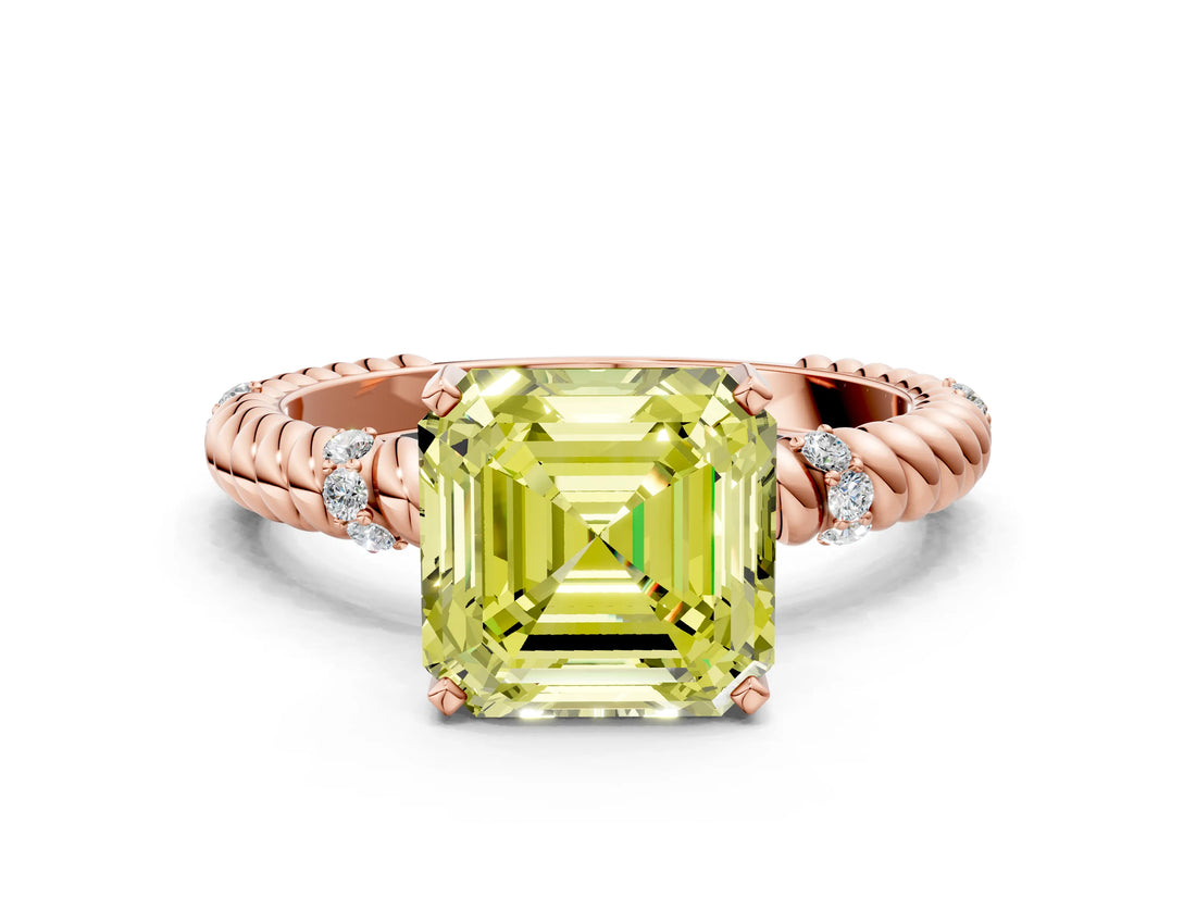 Rose gold Fancy Yellow Asscher  Solitaire Twisted Band Prong Set Engagement Ring_47