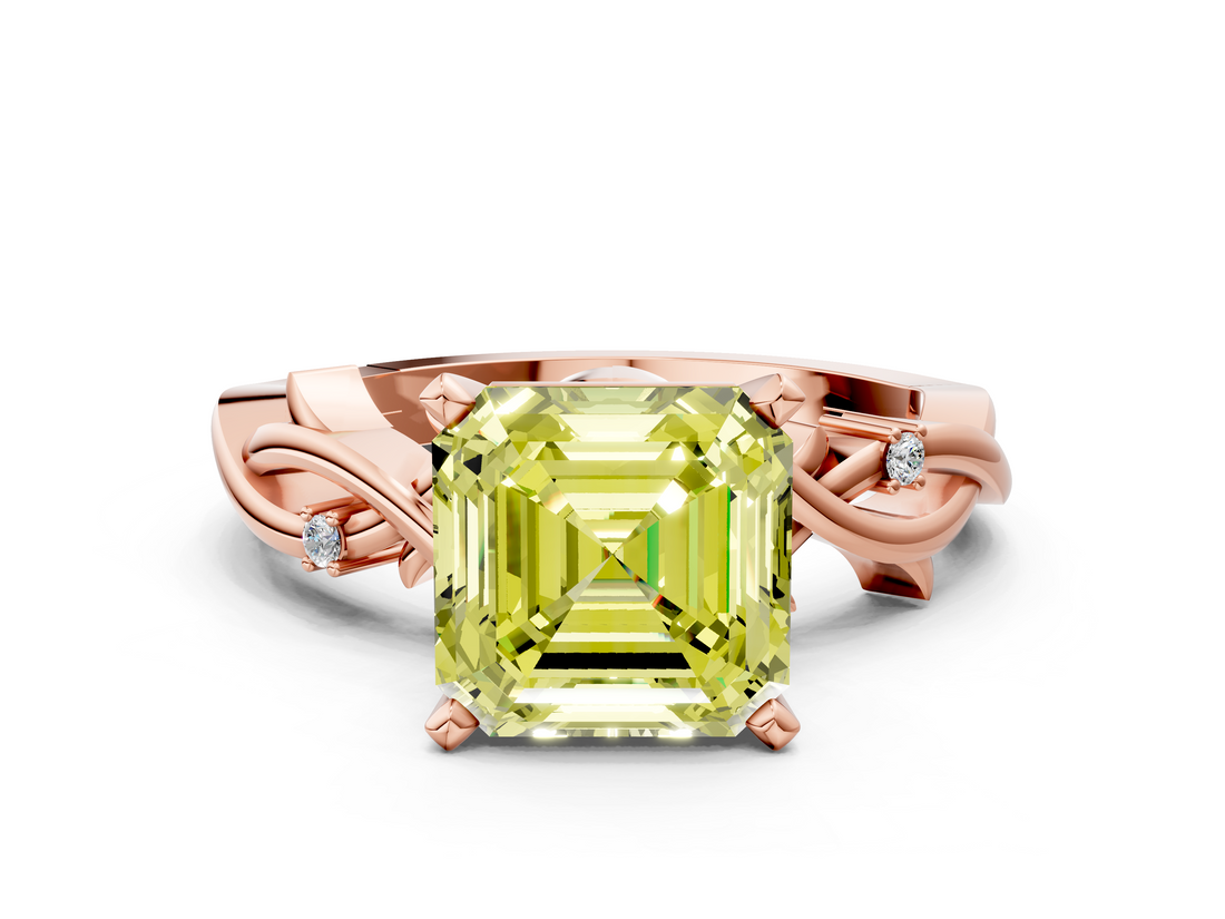 Rose gold Fancy Yellow Asscher  Solitaire Twisted Band Prong Setting Ring