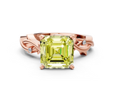 Rose gold Fancy Yellow Asscher  Solitaire Twisted Band Prong Setting Ring