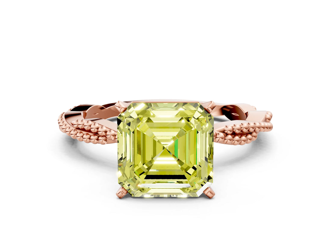 Rose gold Fancy Yellow Asscher  Solitaire Twisted Band with Bead Prong Setting_68