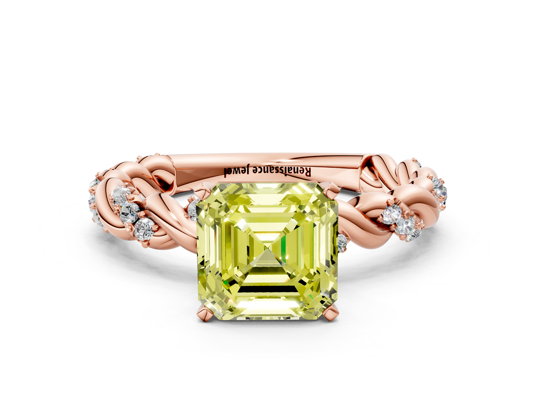 Rose gold Fancy Yellow Asscher  Solitaire Twisted Band with Pavé Accents and Four-Prong Setting_21