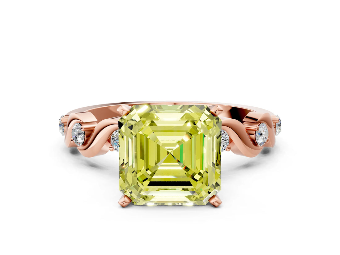 Rose gold Fancy Yellow Asscher  Solitaire Twisted Band with Prong Setting