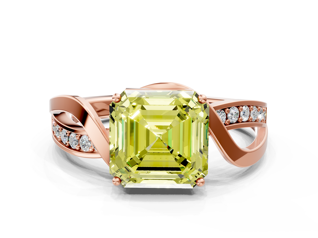 Rose gold Fancy Yellow Asscher  Solitaire Twisted Band with Prong Setting_20