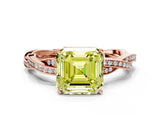 Rose gold Fancy Yellow Asscher  Solitaire Twisted Pave Diamond Ring with Four-Prong Setting_92