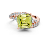 Rose gold Fancy Yellow Asscher  Solitaire with Pavé Twist Band and Four-Prong Setting