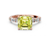 Rose gold Fancy Yellow Asscher  Solitaire with Side Baguettes and Channel Set Band