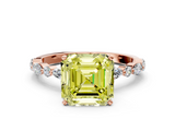 Rose gold Fancy Yellow Asscher  Solitaire with Side Stones on a Pavé Band and Four-Prong Setting
