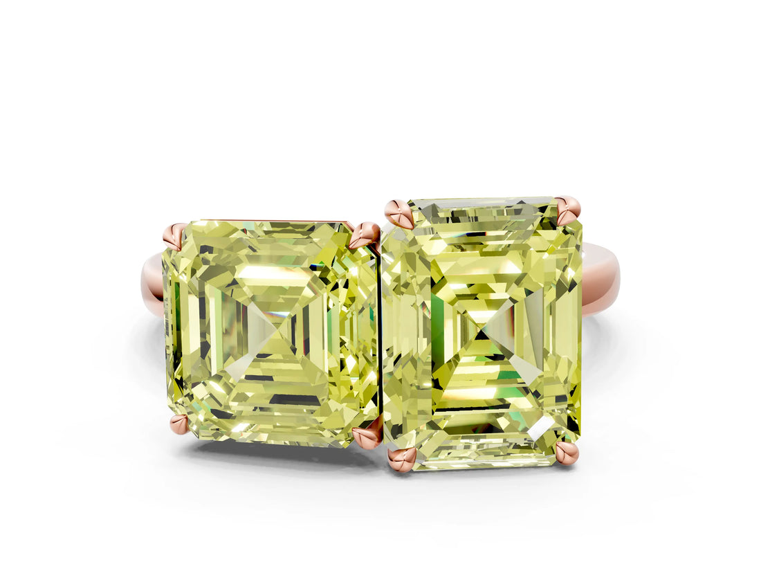Rose gold Fancy Yellow Asscher  and Emerald Cut Toi Moi Ring with Prong Setting_51