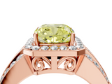 Rose gold Fancy Yellow Cushion -Cut Halo Diamond Ring with Split Shank and Four-Prong Setting_108