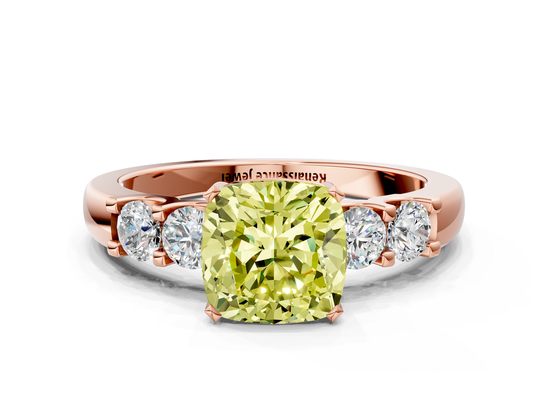Rose gold Fancy Yellow Cushion  Brilliant Cut Diamond Five-Stone Prong Set Engagement Ring with Channel Band_3