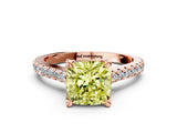 Rose gold Fancy Yellow Cushion  Brilliant Diamond Solitaire with Pavé Band and Four-Prong Setting 1