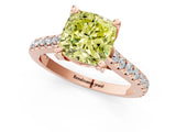 Rose gold Fancy Yellow Cushion  Brilliant Diamond Solitaire with Pavé Band and Four-Prong Setting 2