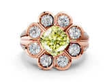Rose gold Fancy Yellow Cushion  Brilliant Flower Halo Diamond Split Shank Ring_87