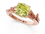 Rose gold Fancy Yellow Cushion  Brilliant Solitaire with Leaf Motif Band and Four-Prong Setting_64