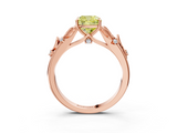 Rose gold Fancy Yellow Cushion  Brilliant Solitaire with Leaf Motif Band and Four-Prong Setting_66