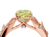 Rose gold Fancy Yellow Cushion  Brilliant Solitaire with Leaf Motif Band and Four-Prong Setting_67
