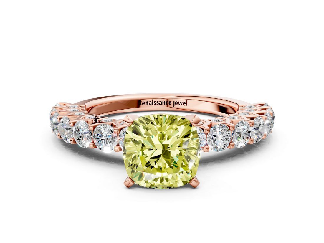 Rose gold Fancy Yellow Cushion  Brilliant Solitaire with Pavé Band and Four-Prong Setting_41